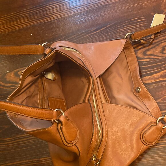 Coach Edie 31 Pebbled Leather Shoulder Bag Saddle Brown Tan Tote - Picture 5 of 11